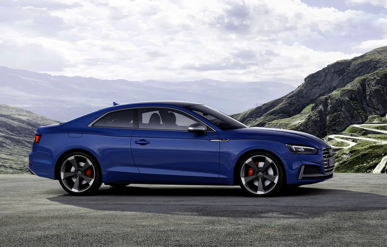 Фото обои синий, Audi, купе, Audi A5, вид сбоку, Coupe, Audi S5, 2019