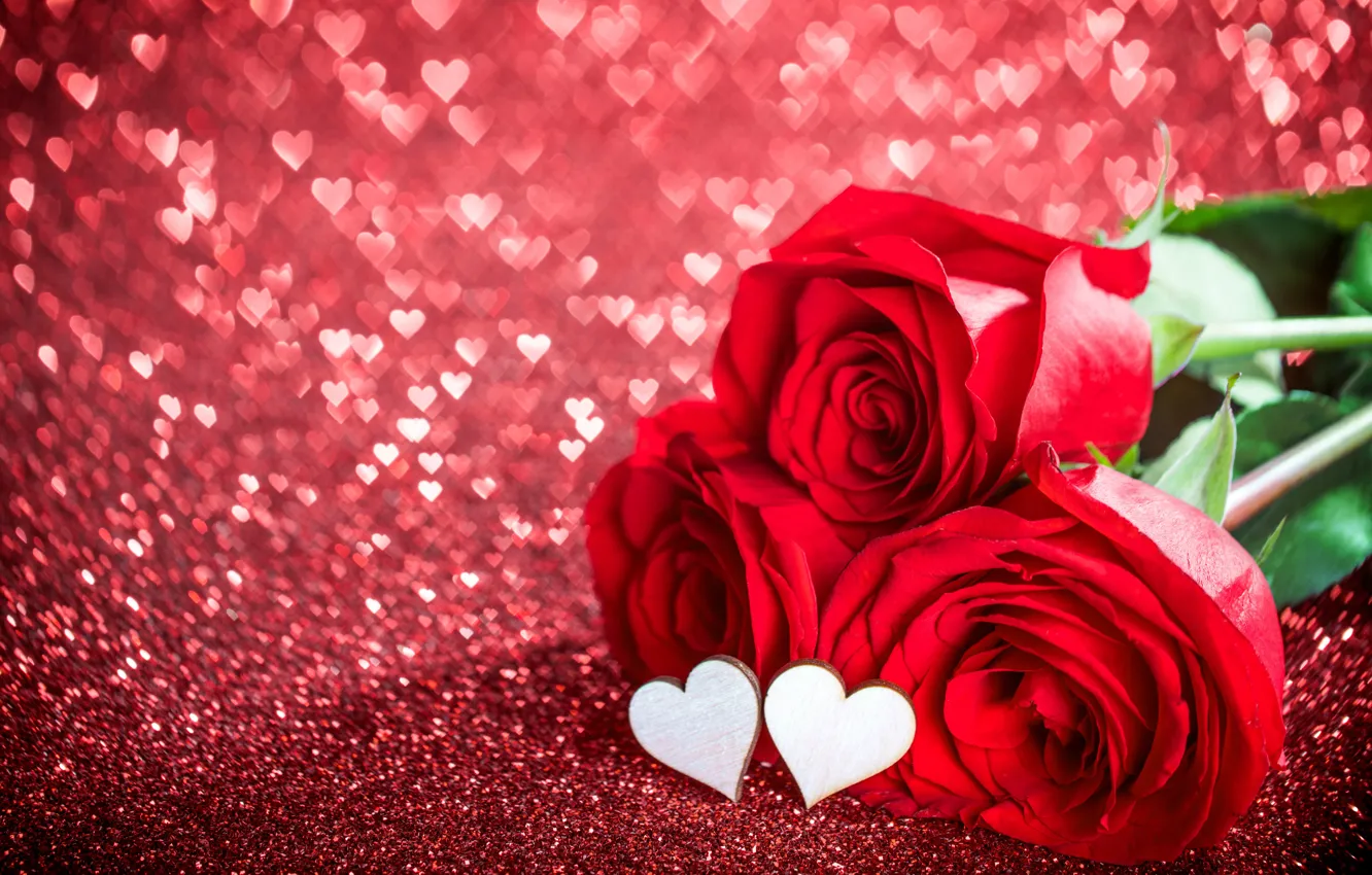 Фото обои любовь, цветы, праздник, розы, сердечки, день влюбленных