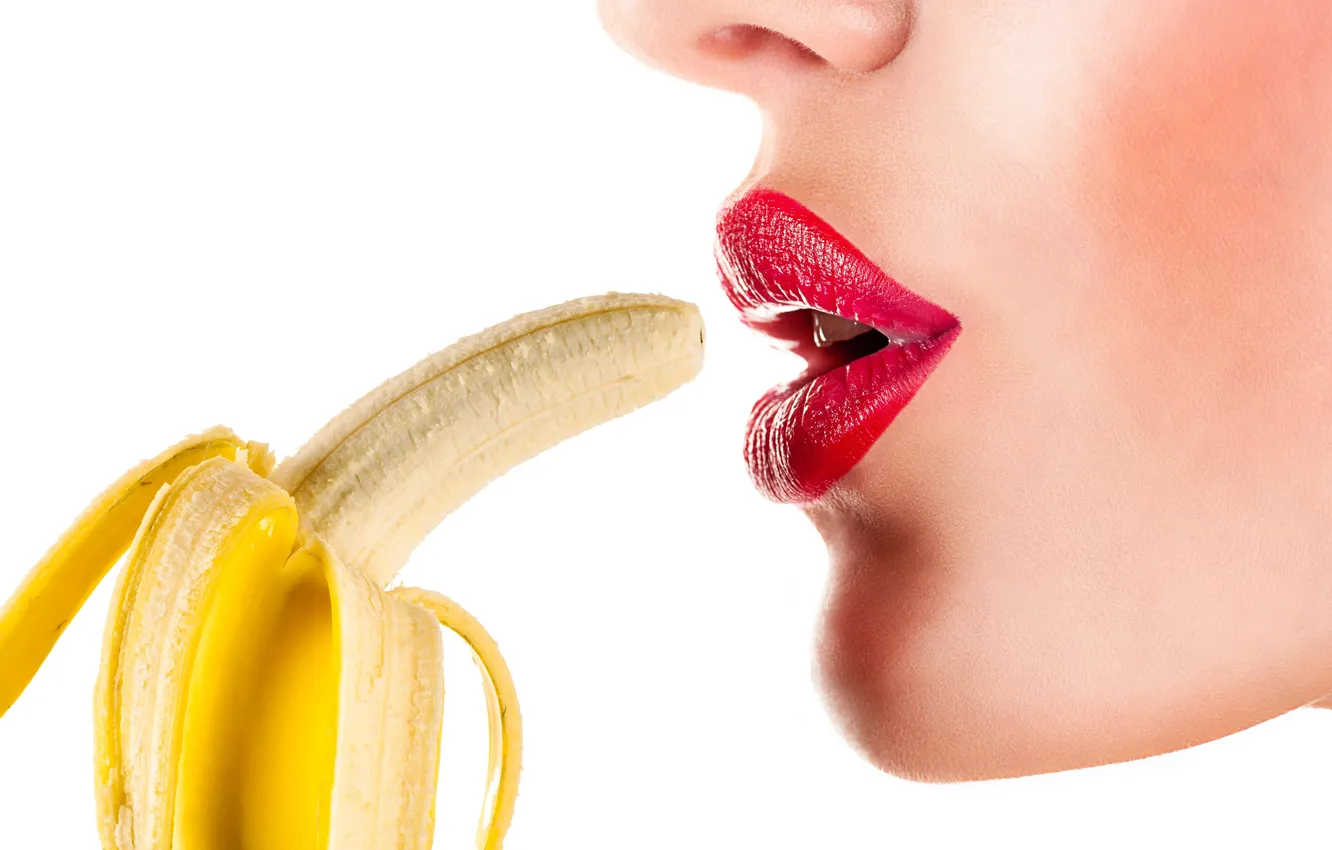 Фото обои Девушка, Губы, Банан, Lips, Banana, Крупным планом