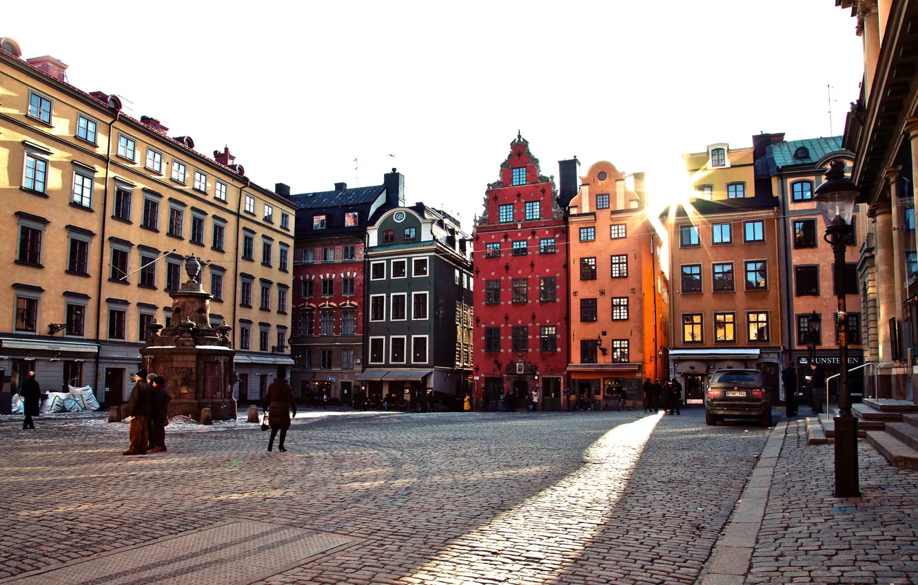 Фото обои город, дома, площадь, Европа, Old Town, Stockholm