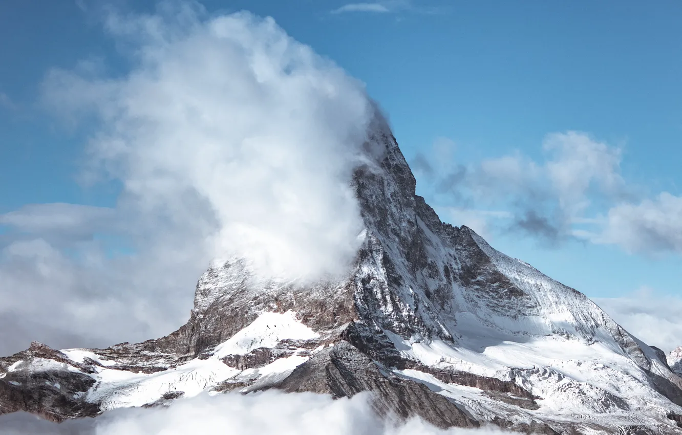 Фото обои зима, облака, снег, пейзаж, природа, гора, вершина