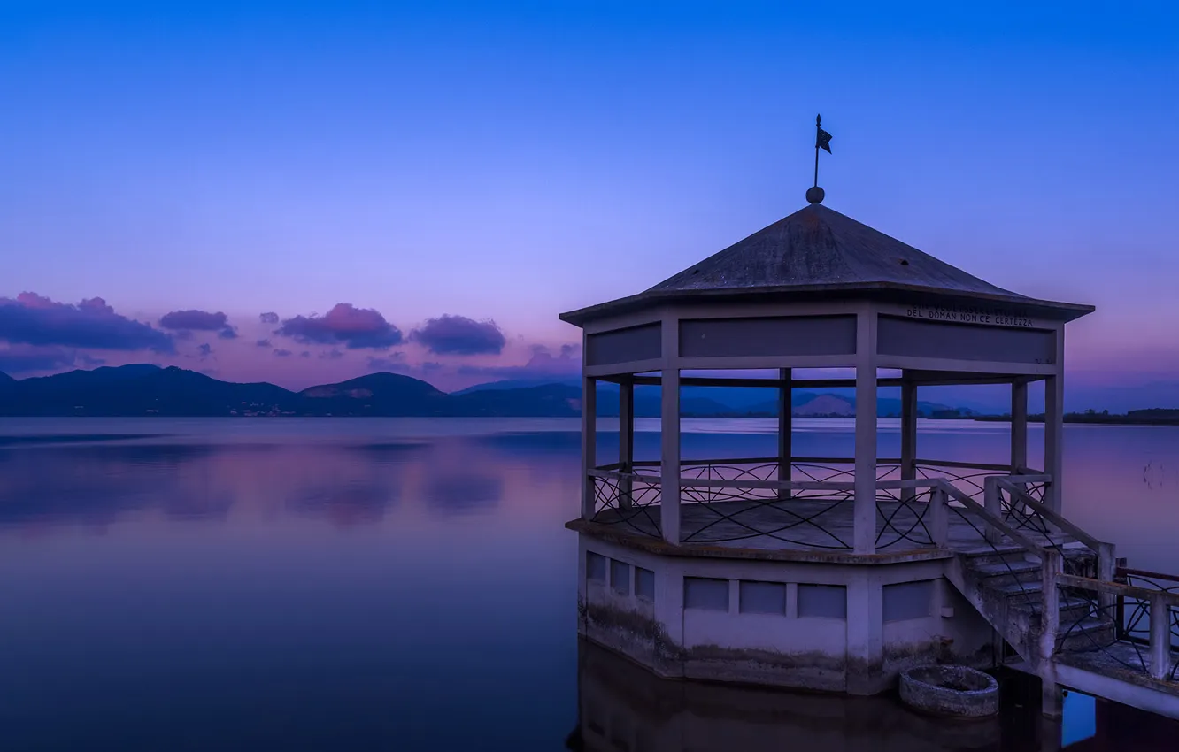 Фото обои lake, dawn, pier