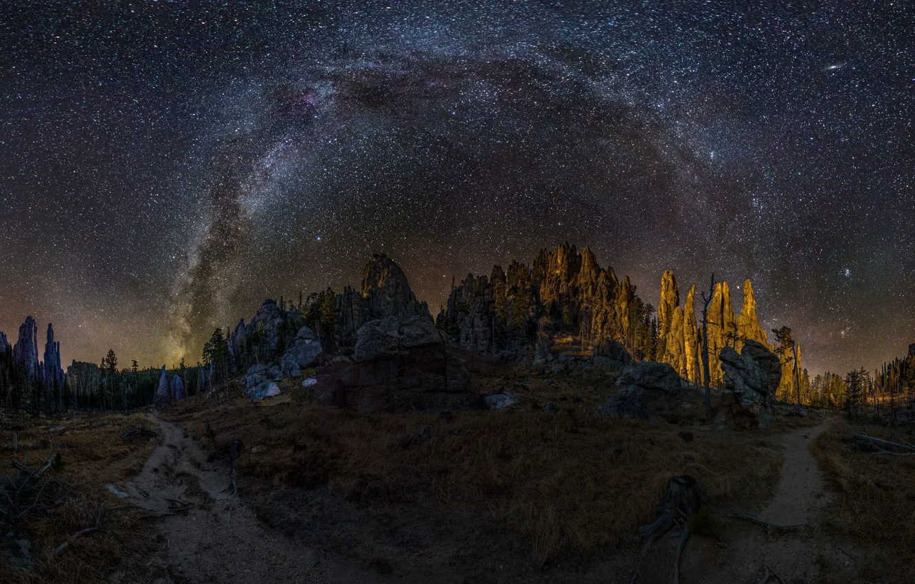 Фото обои горы, ночь, скалы, Млечный путь