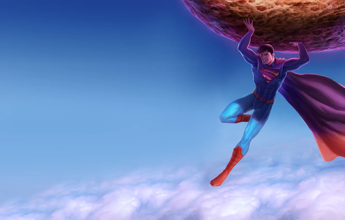 Фото обои небо, облака, Супермен, метеорит, комикс, Superman