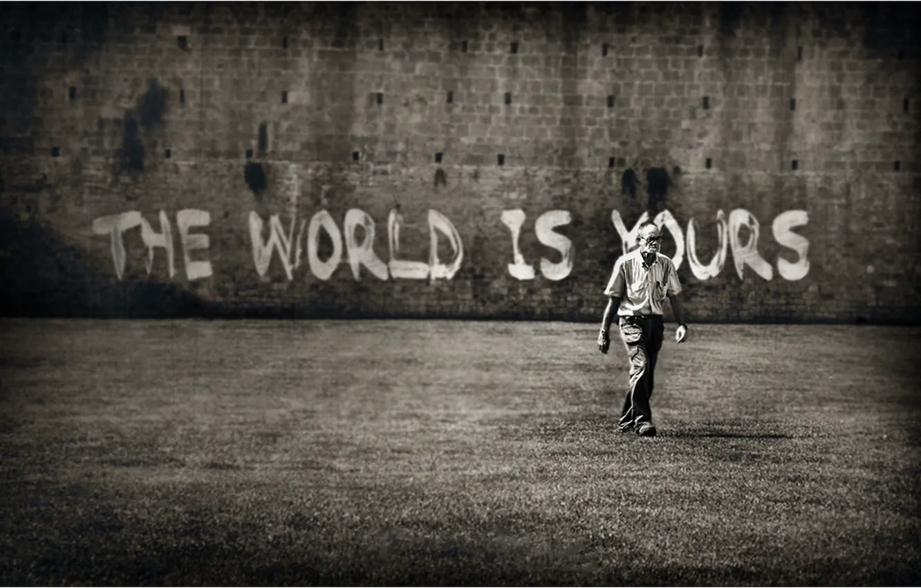 Фото обои стена, надпись, мужчина, the World is yours, Мир принадлежит Вам