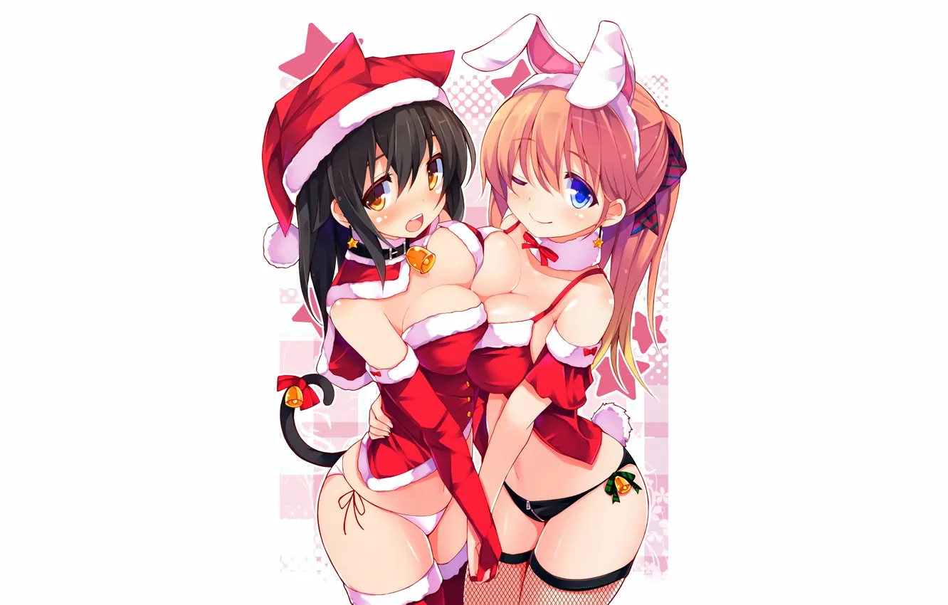 Фото обои girl, christmas, sexy, lingerie, panties, long hair, boobs, anime