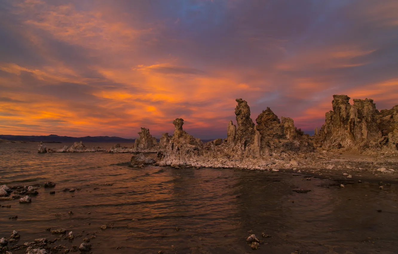 Фото обои Sunset, Mono Lake, Tuffas