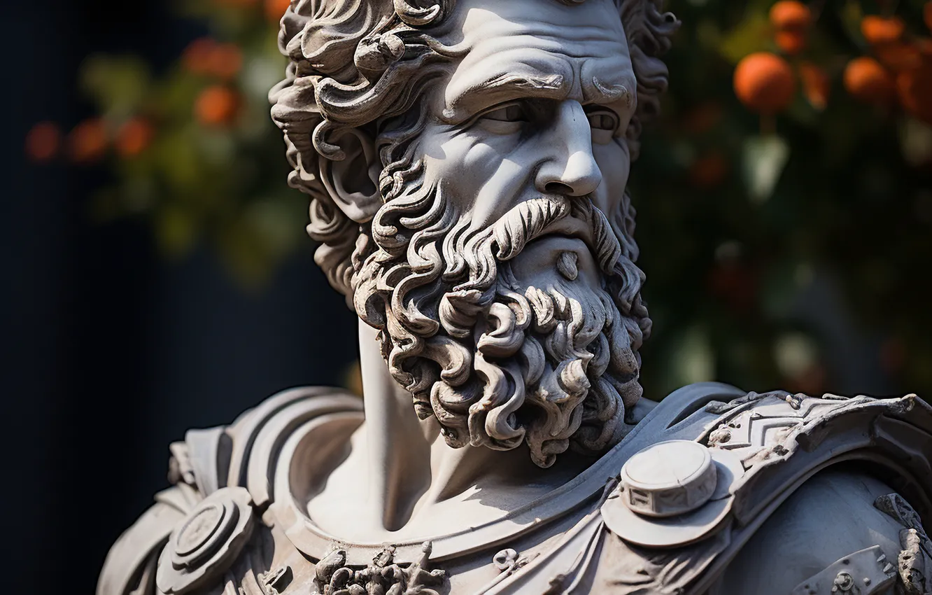 Фото обои воин, мужчина, скульптура, бюст, цифровое искусство, ИИ-арт, Искусство искусственного интеллекта, Греческий бюст