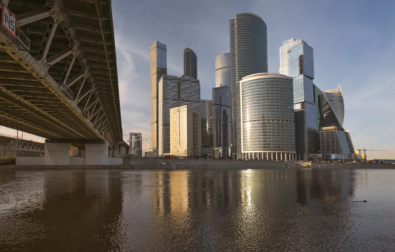 Фото обои Мост, Река, Москва, Здания, Россия, Russia, Bridge, Moscow