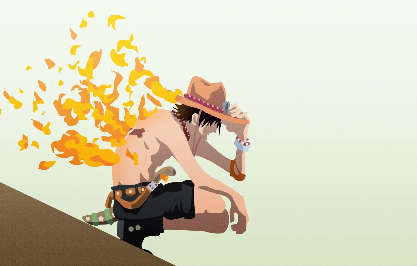 Фото обои огонь, шляпа, парень, сидит, One Piece