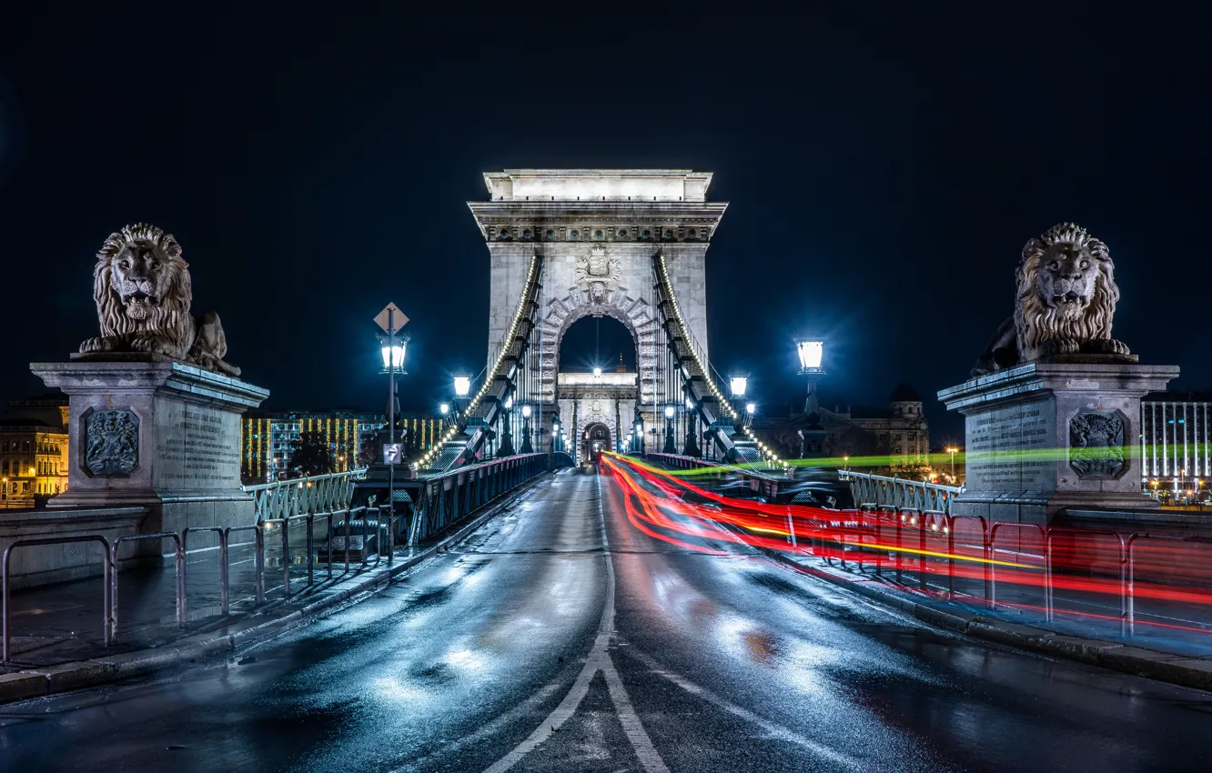 Фото обои lights, Budapest, Széchenyi Chain Bridge