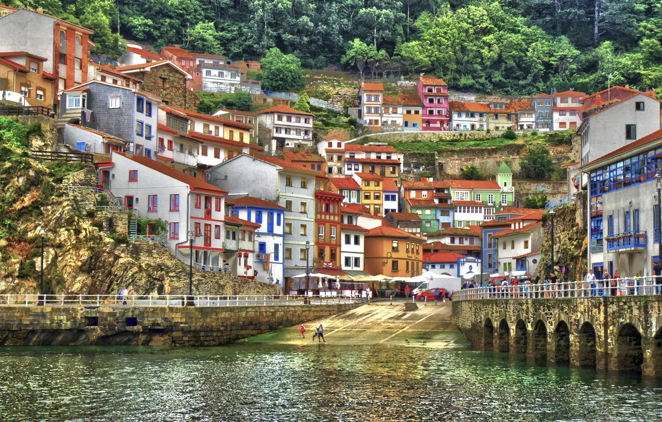 Фото обои здания, дома, бухта, Испания, Spain, Asturias, Астурия, Бискайский залив