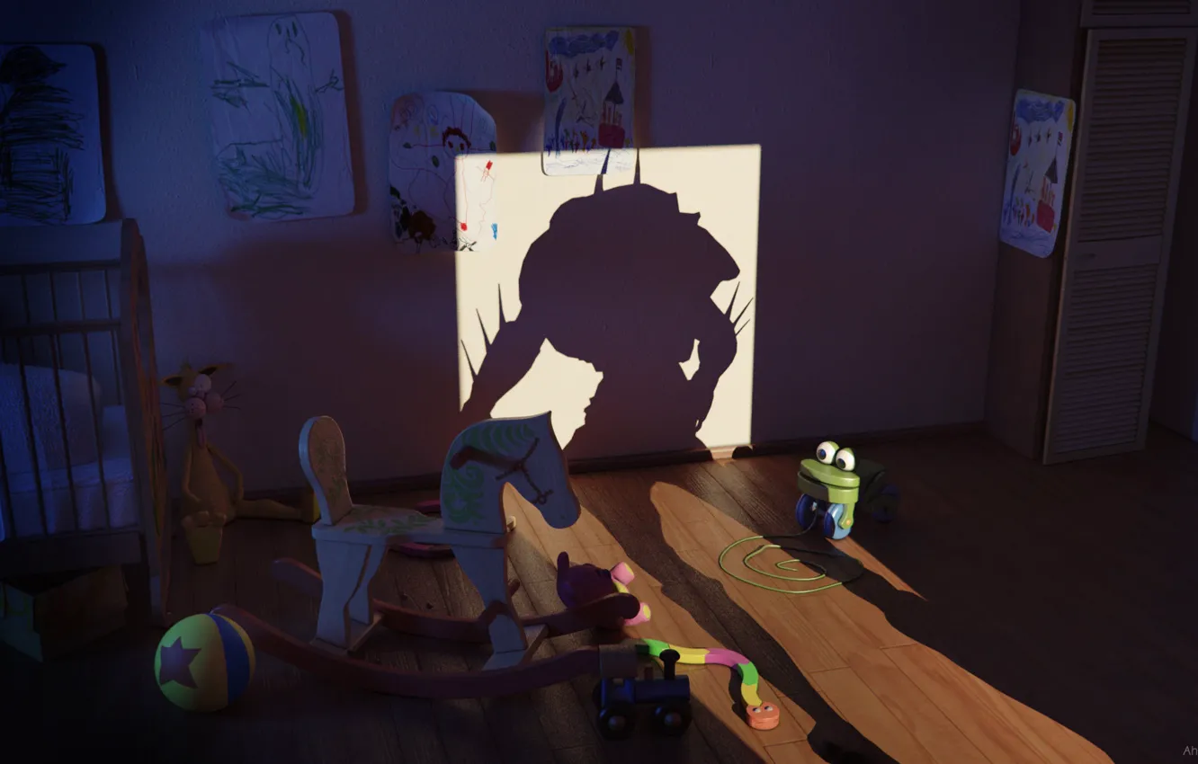 Фото обои игрушки, тень, помещение, nightmare, final render