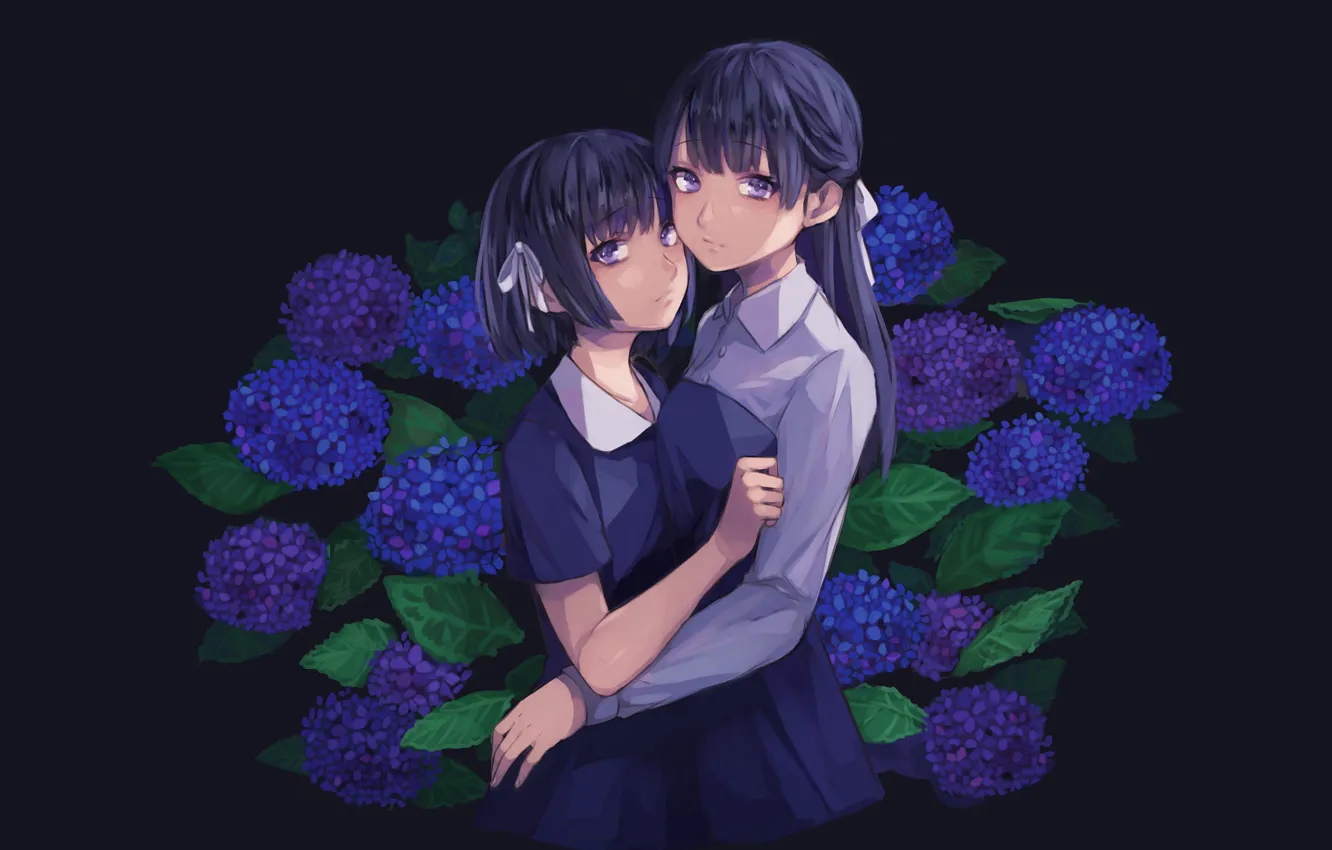 Фото обои цветы, девочки, гортензия, Судьба ночь схватки, Fate / Stay Night, Сакура Мато