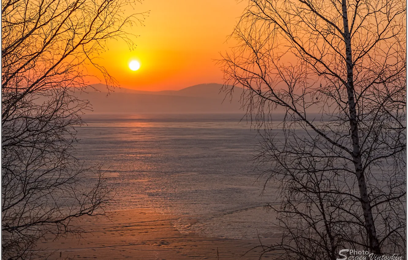 Фото обои Восход, заря, утро на озере