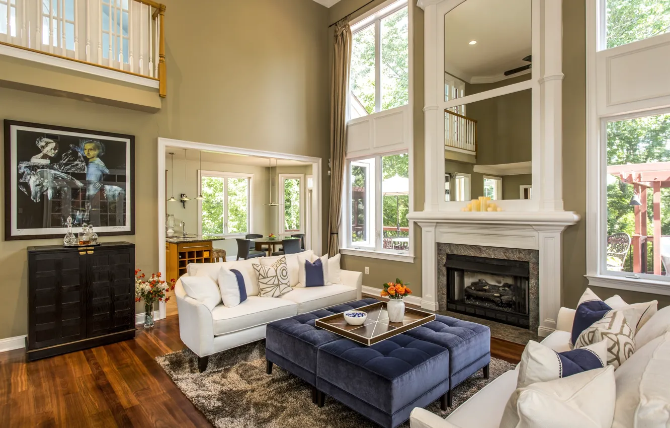 Фото обои дизайн, стиль, диван, камин, гостиная