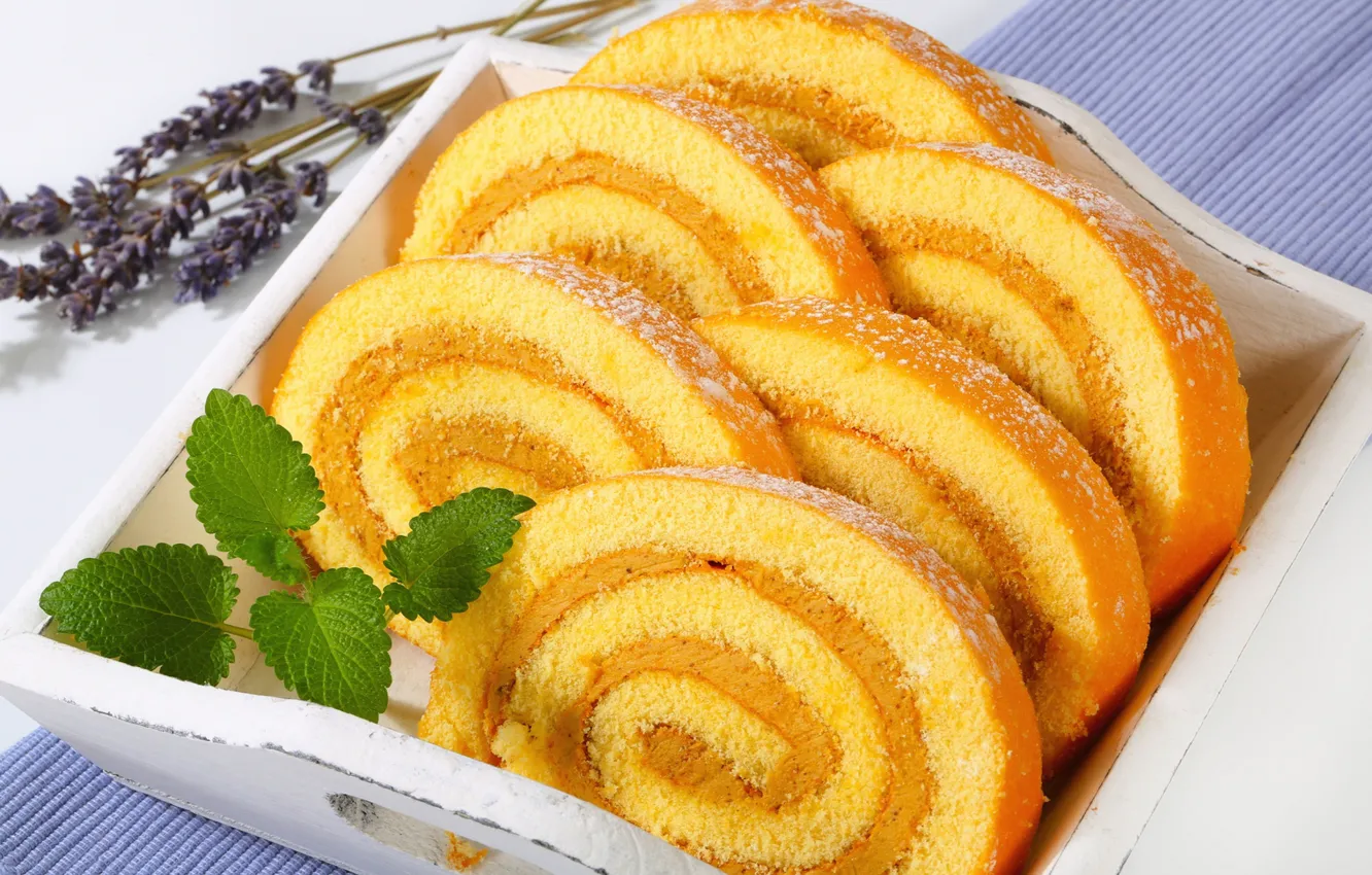 Фото обои мята, крем, десерт, рулет