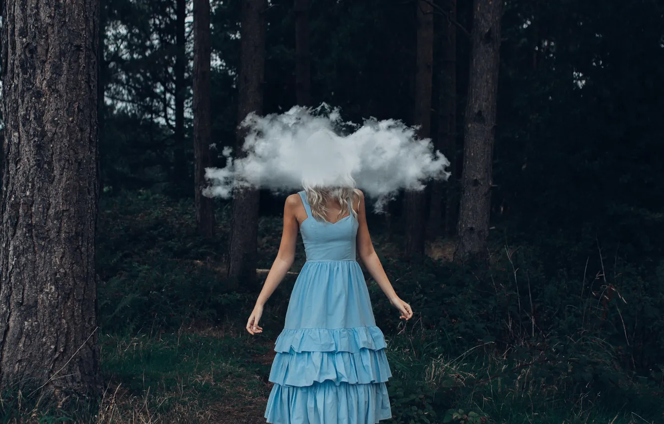 Фото обои лес, девушка, облако, платье, Adam Bird