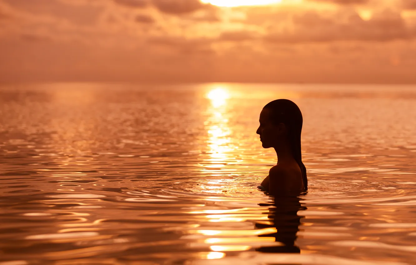 Фото обои relax, sea, sunset, figure, shadows