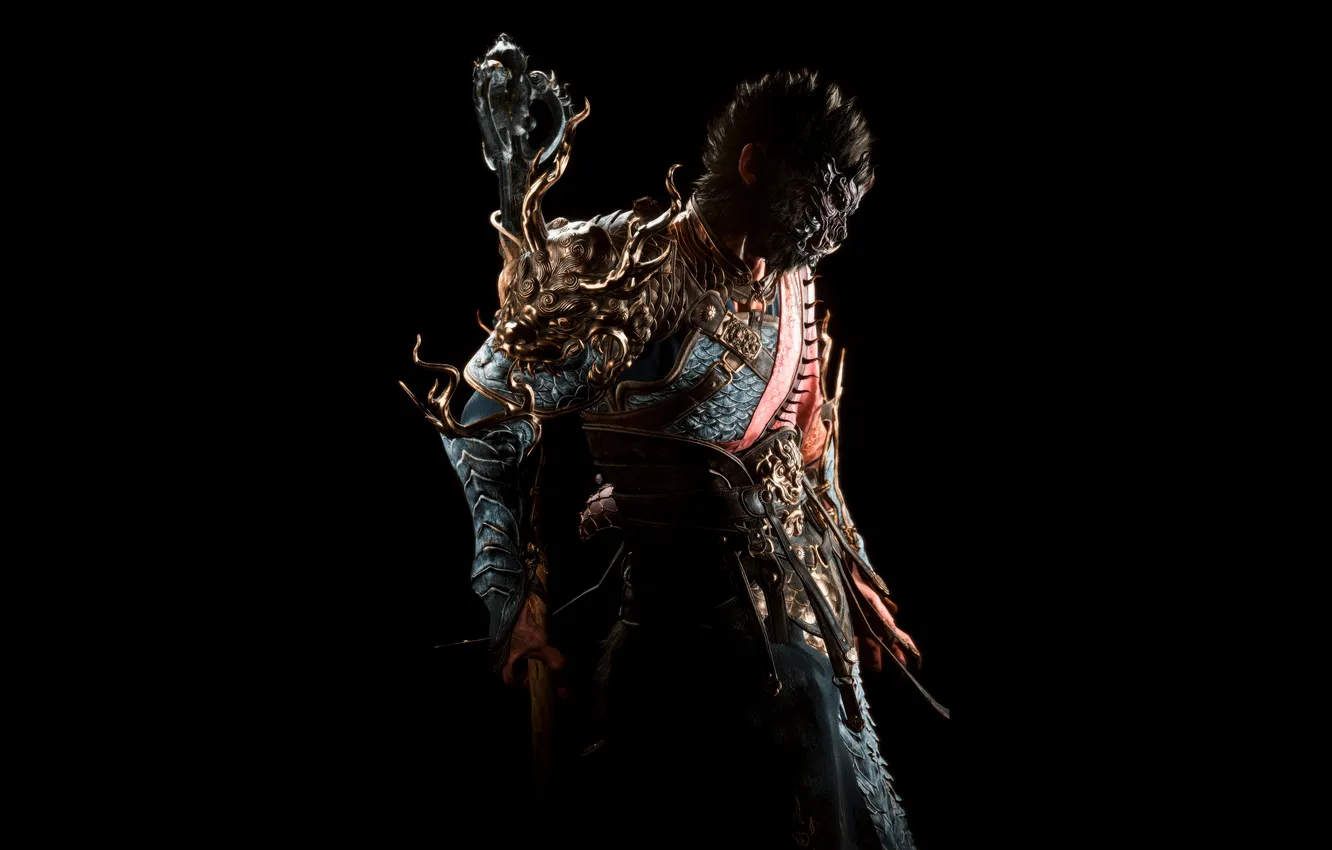 Фото обои Games, Armor, Black background, 2024 Games, Black Myth: Wukong, Destined One