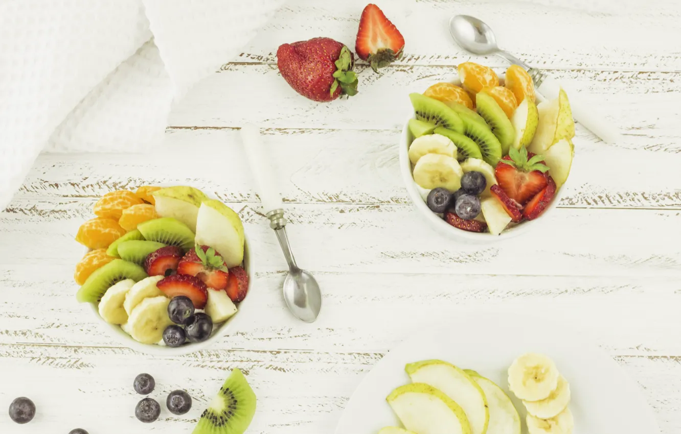 Фото обои ягоды, киви, клубника, фрукты, банан, fruit, фруктовый салат, salads