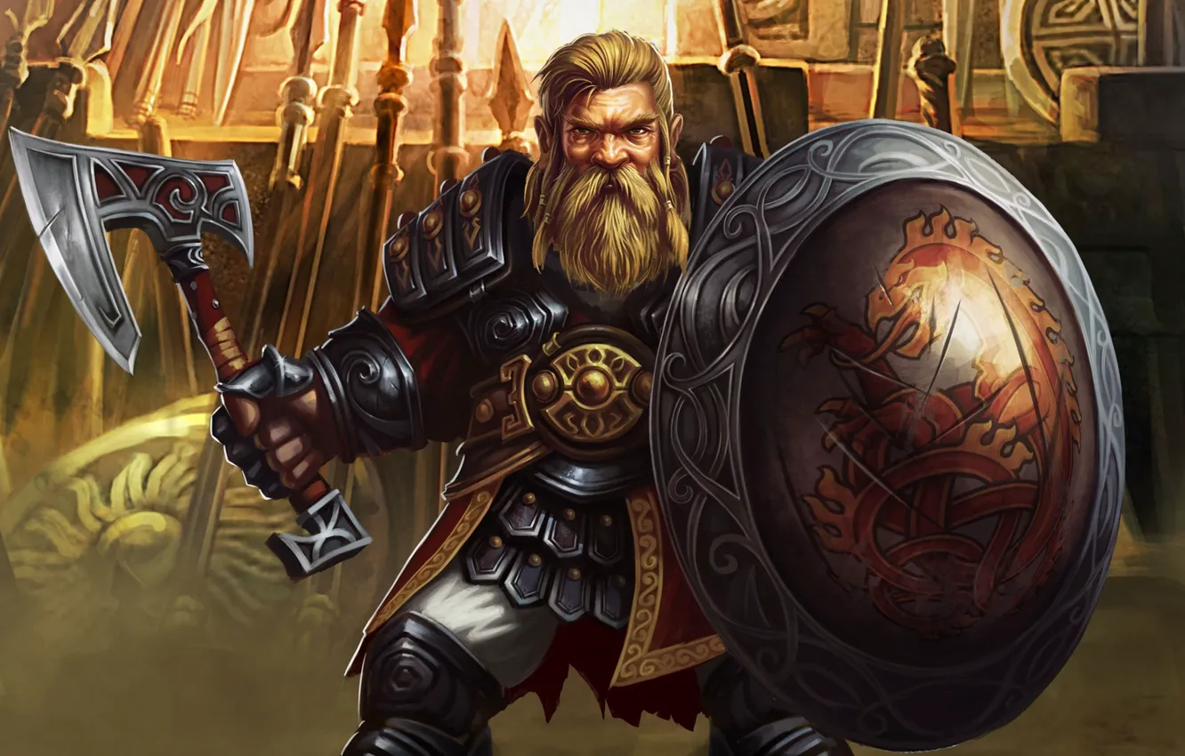 Фото обои axe, fantasy, game, soldier, man, dragon, MMORPG, viking