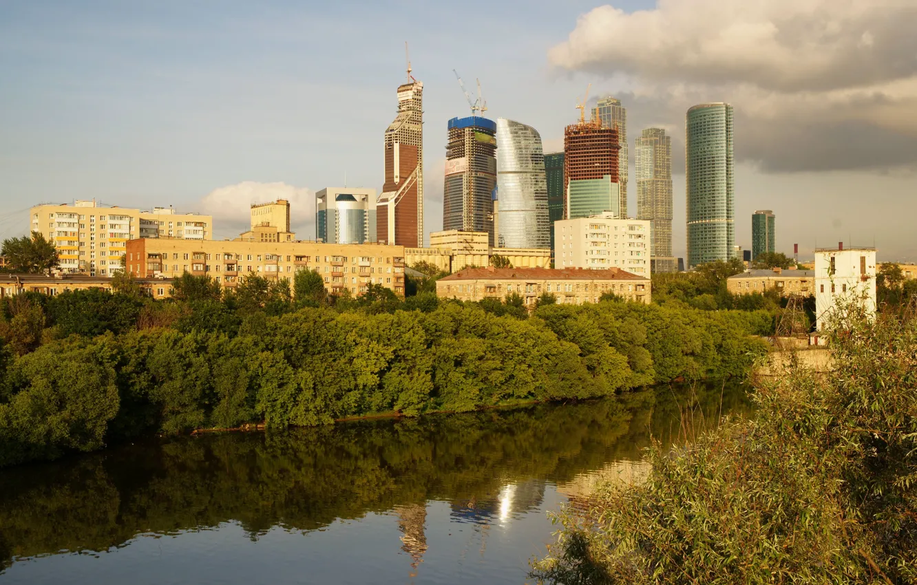 Фото обои Река, Москва, Здания, Россия, Russia, Moscow, River, Buildings