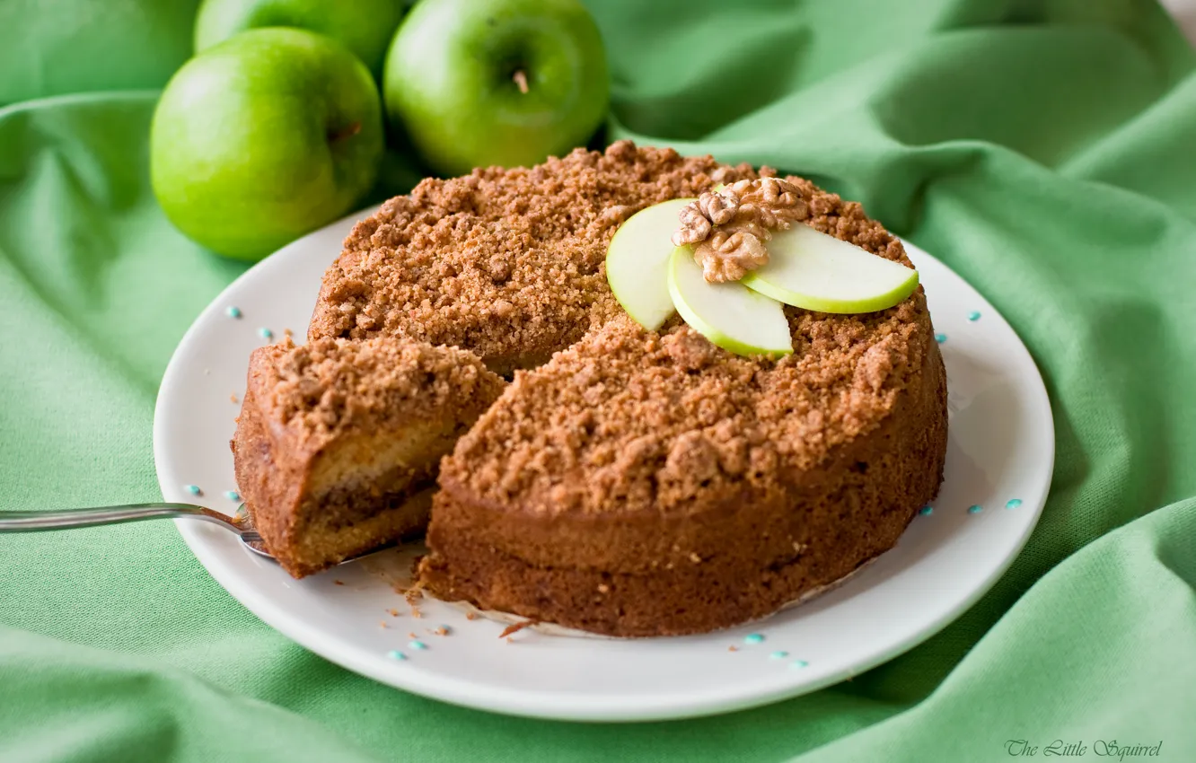 Фото обои яблоки, пирог, орехи, десерт