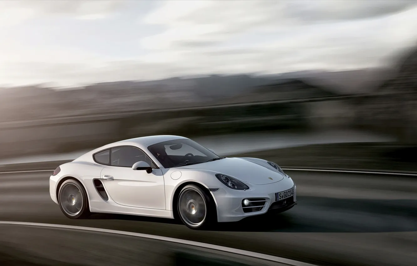 Фото обои Белый, Porsche, Колеса, Машина, Капот, Cayman, Купэ, Вид с боку