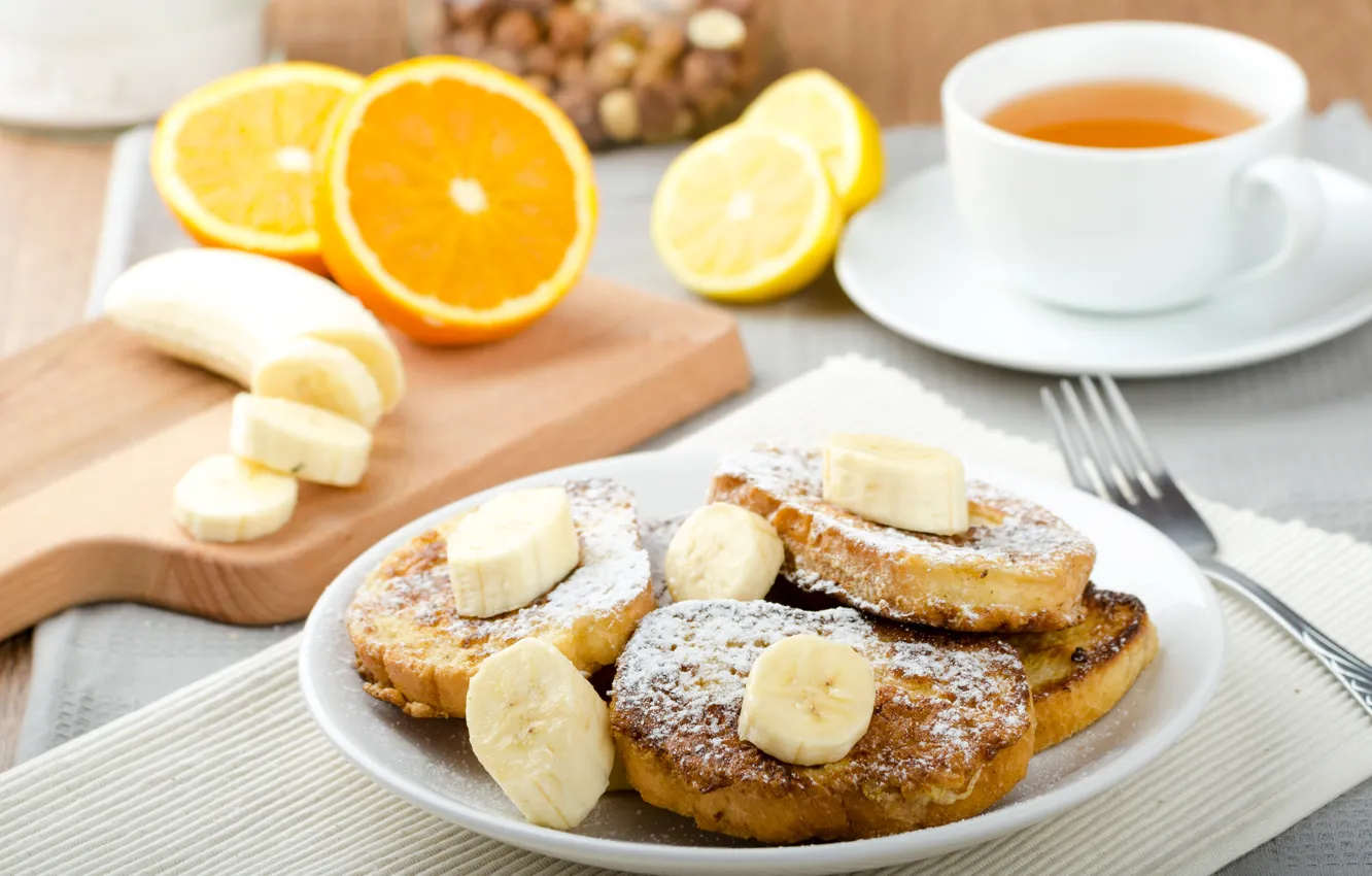 Фото обои лимон, чай, апельсин, бананы, цитрусы, выпечка, orange, banana