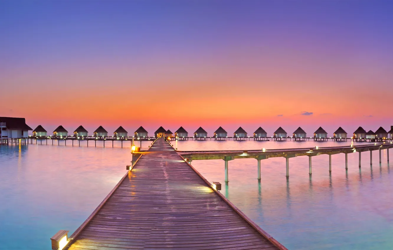 Фото обои ocean, sunset, panorama, Maldives, resort