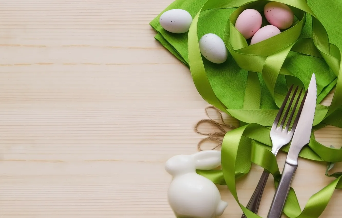 Фото обои яйца, кролик, пасха, лента, декор