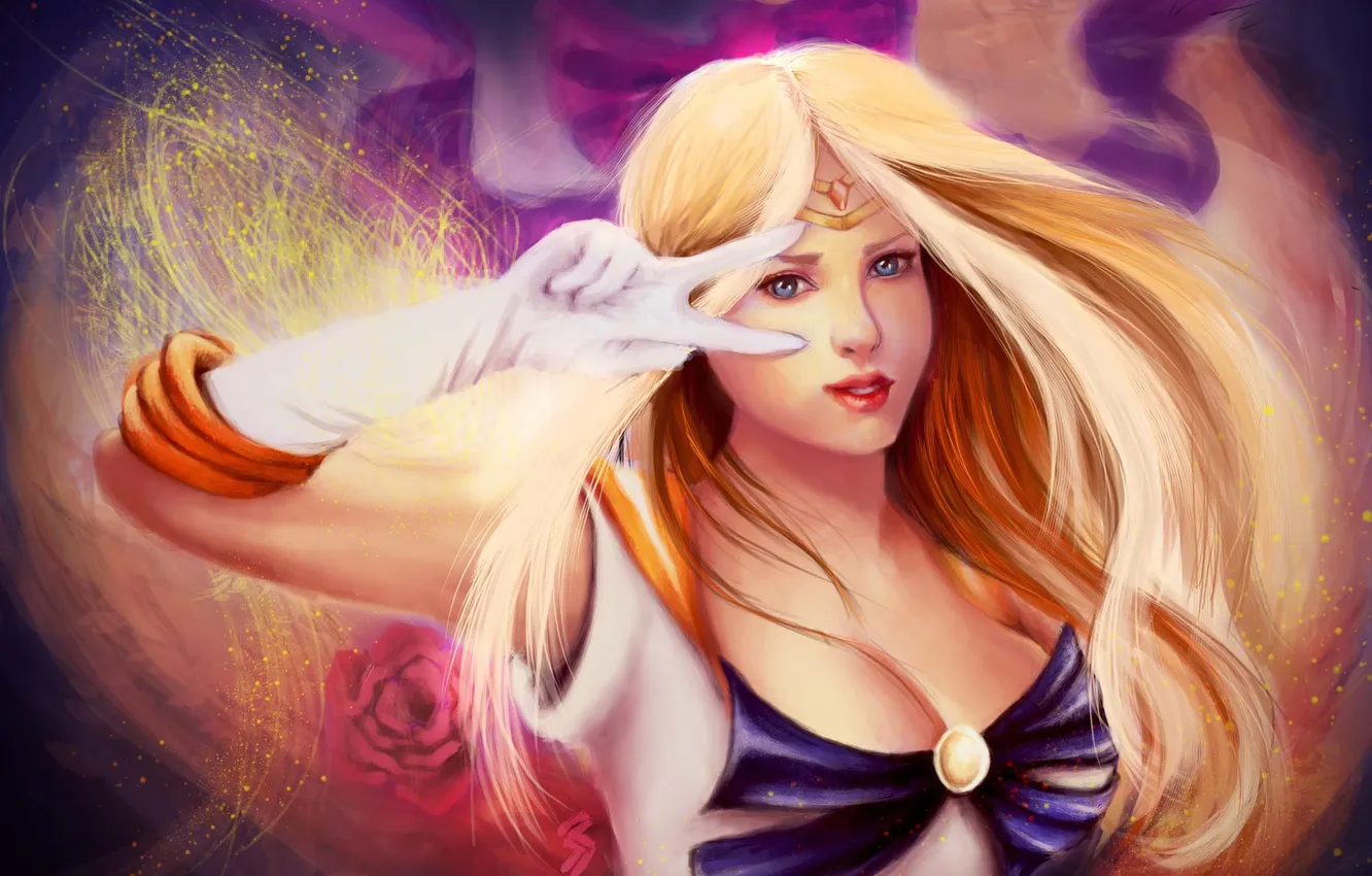 Фото обои взгляд, девушка, аниме, арт, перчатки, бант, Sailor Venus