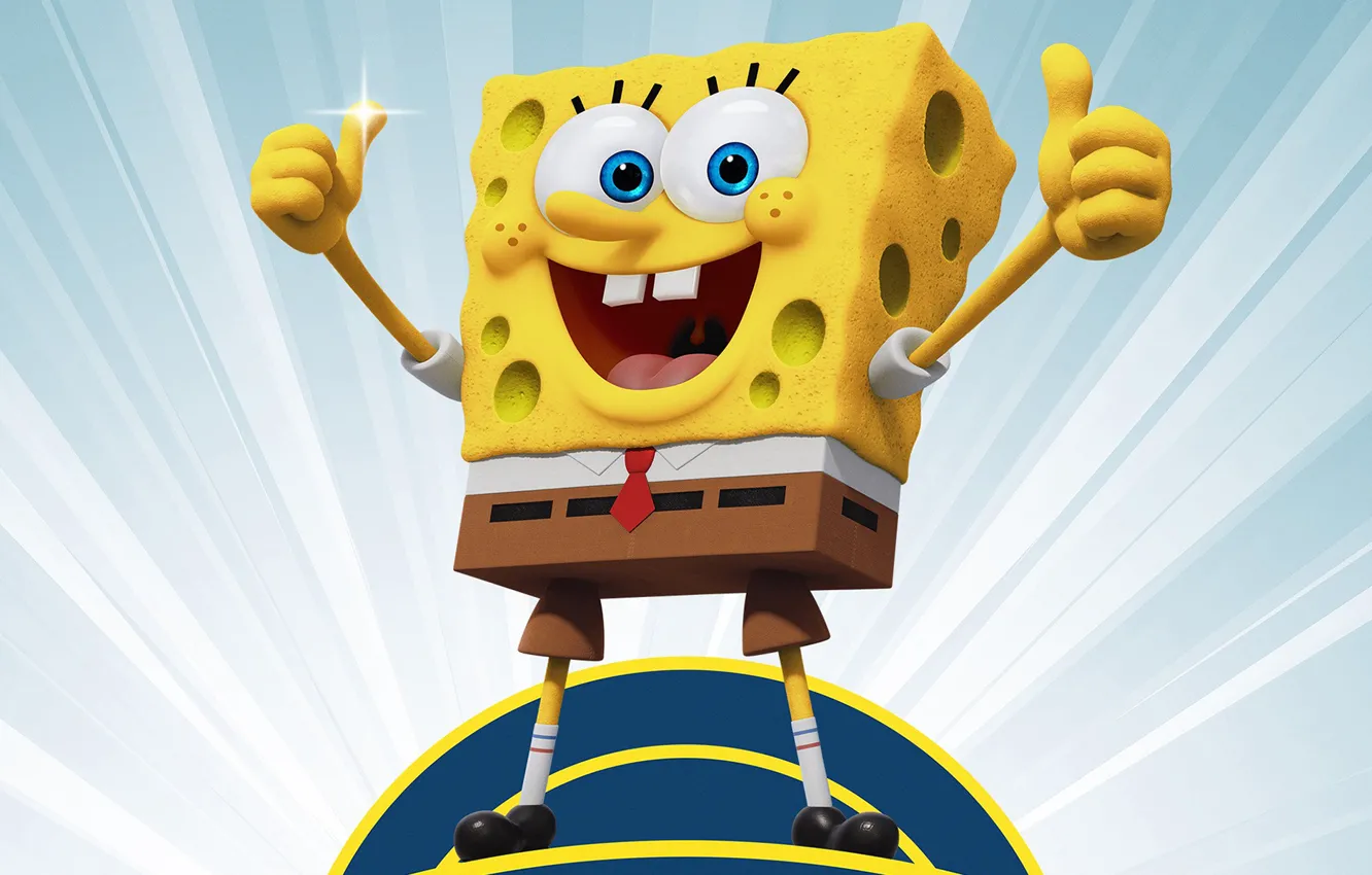Фото обои радость, желтый, фон, жест, Губка Боб, The SpongeBob Movie: Sponge Out of Water