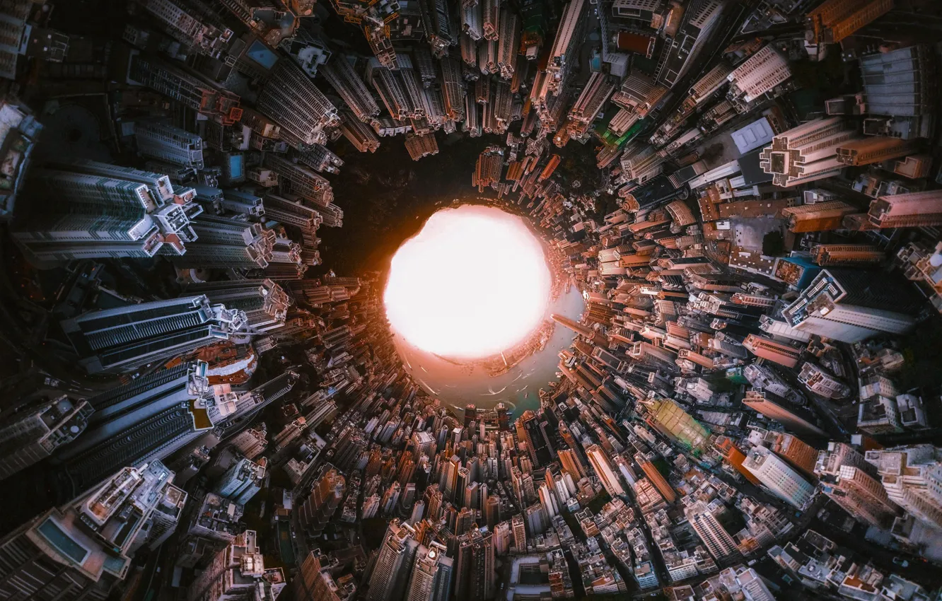 Фото обои свет, шар, дома, круг, Китай, сфера, Hong Kong, 43 фото в одном