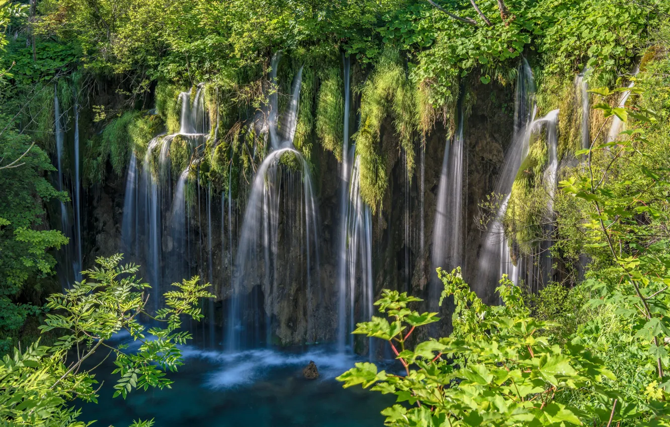 Фото обои озеро, водопад, Хорватия