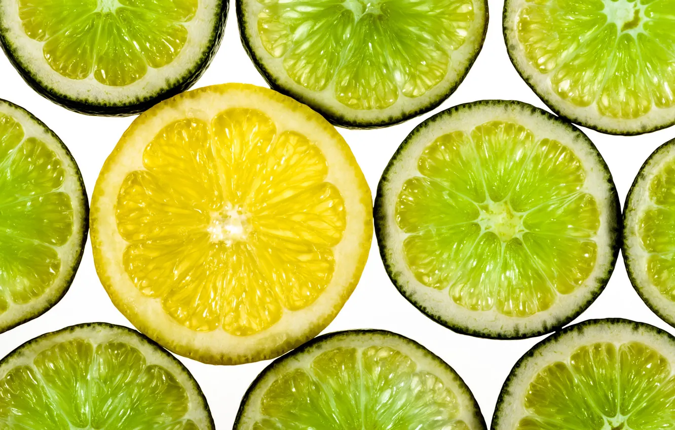 Фото обои макро, лимон, лайм, цитрусы