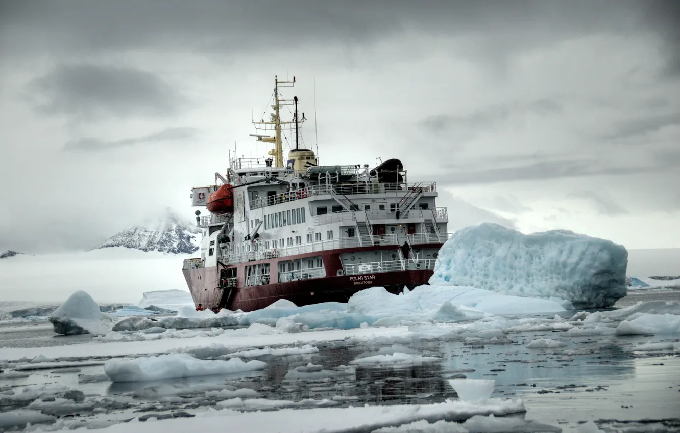 Фото обои корабль, льды, арктика