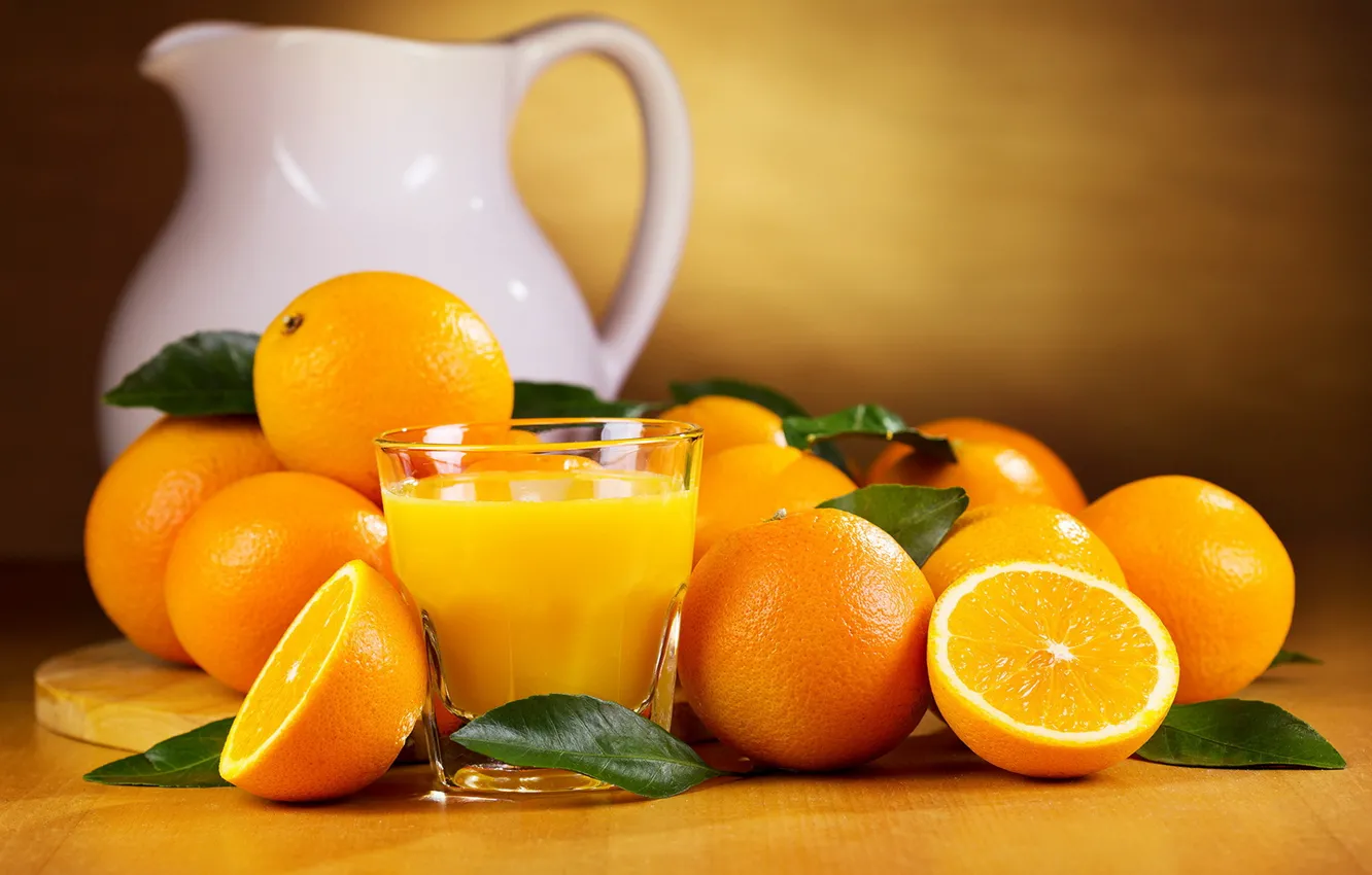 Фото обои апельсины, цитрусы, апельсиновый сок, графин