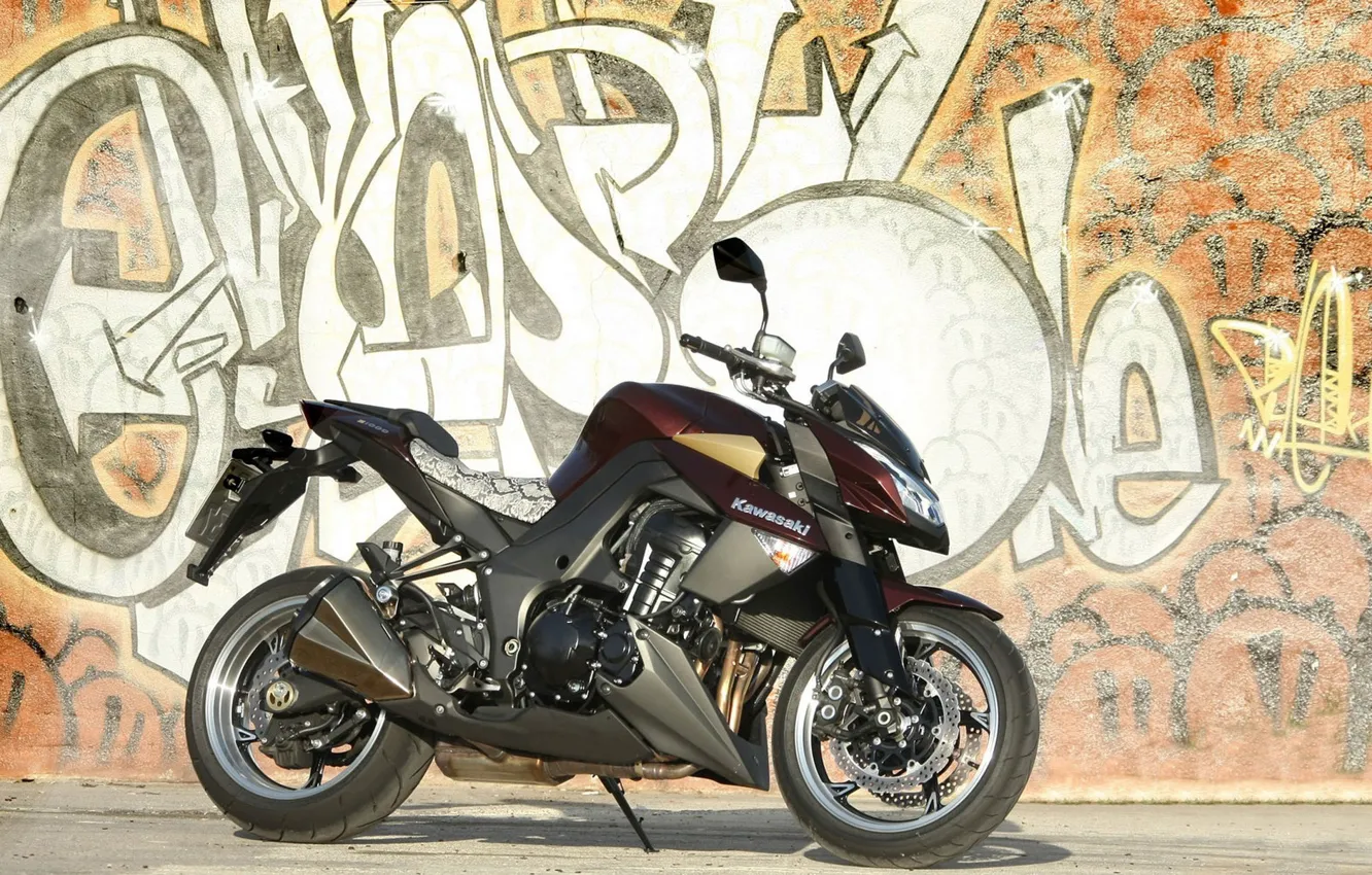 Фото обои мотоцикл, графити, kawasaki