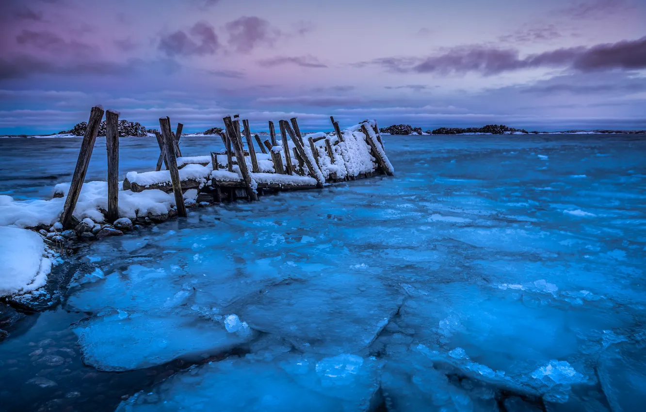 Фото обои зима, море, берег, лёд