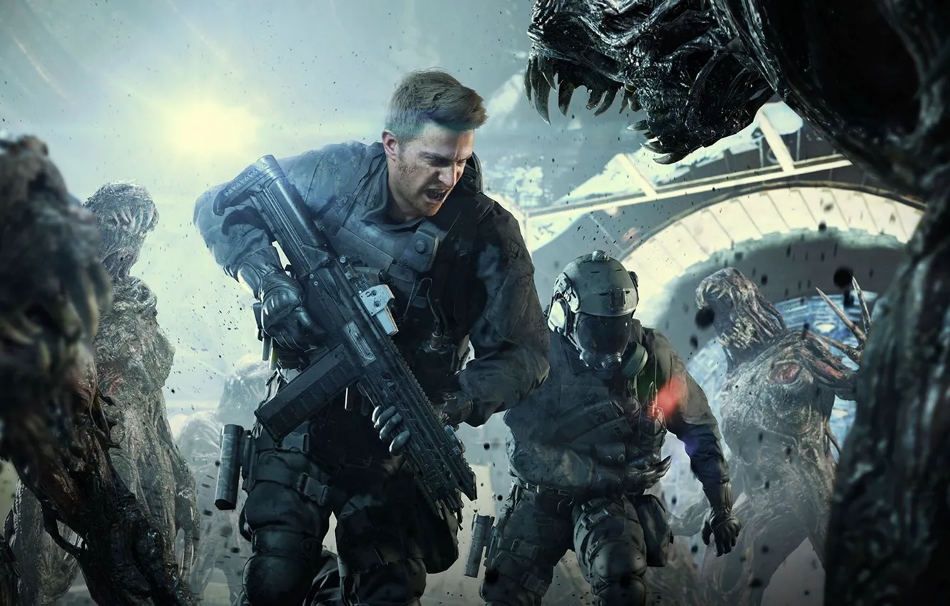 Фото обои zombie, gun, game, monster, weapon, umbrella, Resident Evil, key