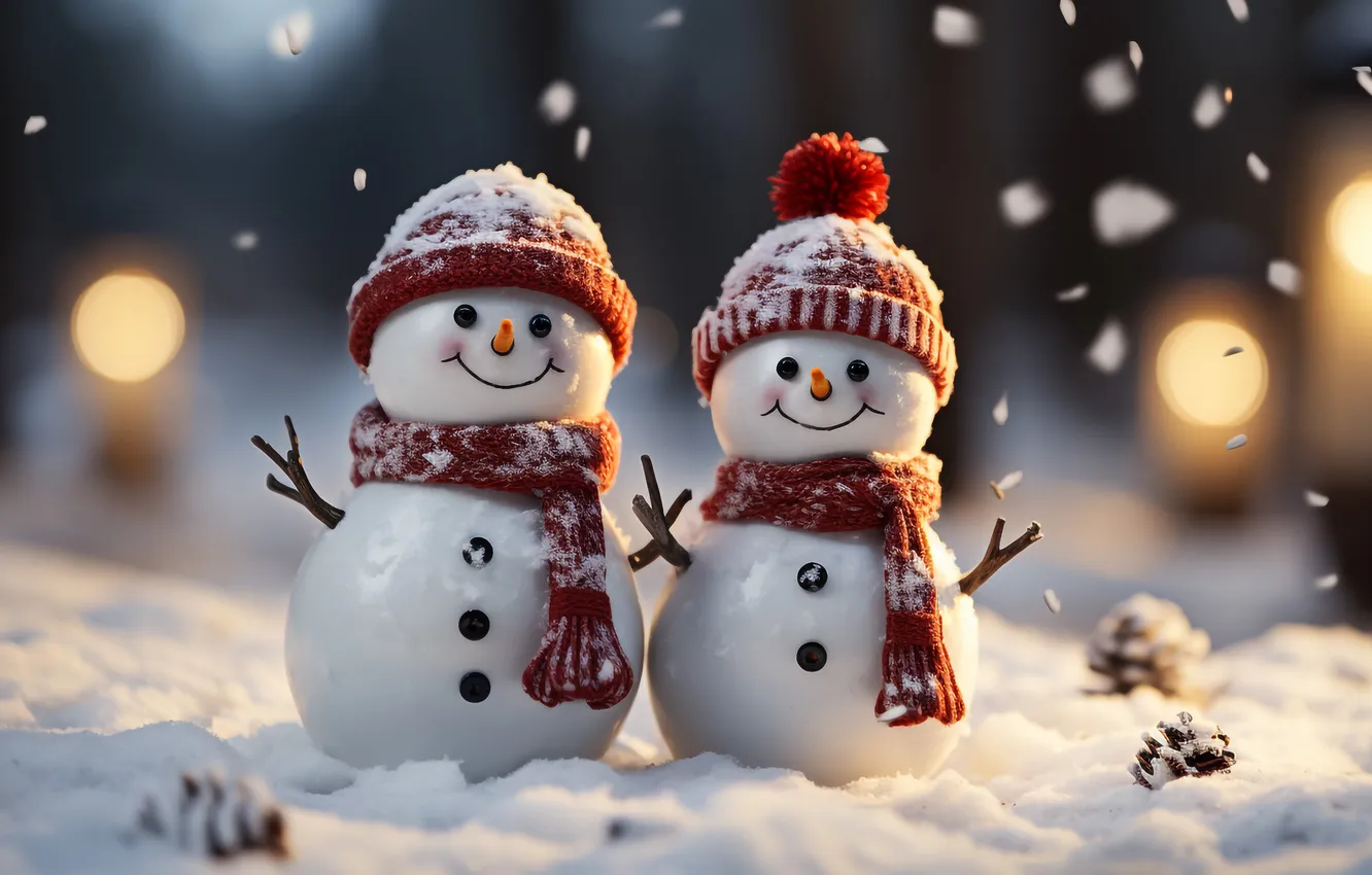 Фото обои зима, снег, Рождество, Новый год, снеговик, Christmas, winter, snow