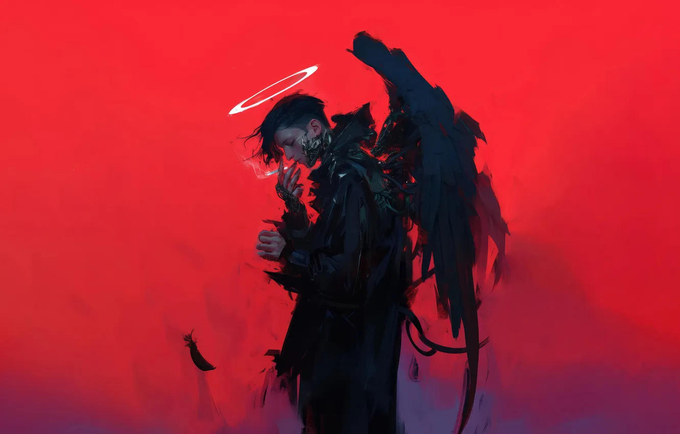 Фото обои demon, smoking, anime, wings, AI Art
