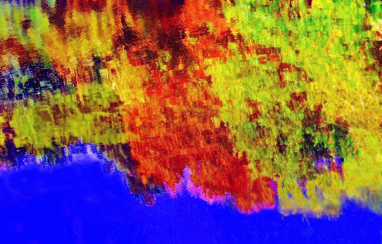 Фото обои вода, отражение, красно-жёлто-зелёное, осеннее размышление