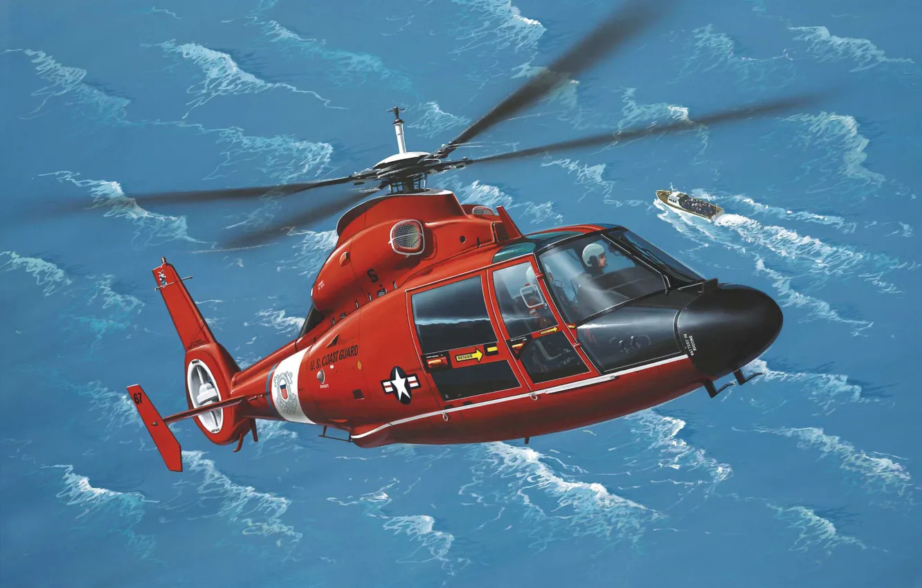 Фото обои art, painting, Eurocopter AS365 Dauphin, helicopter.aviation