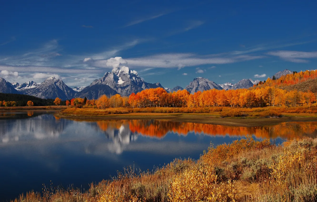 Фото обои осень, деревья, пейзаж, горы, природа, озеро