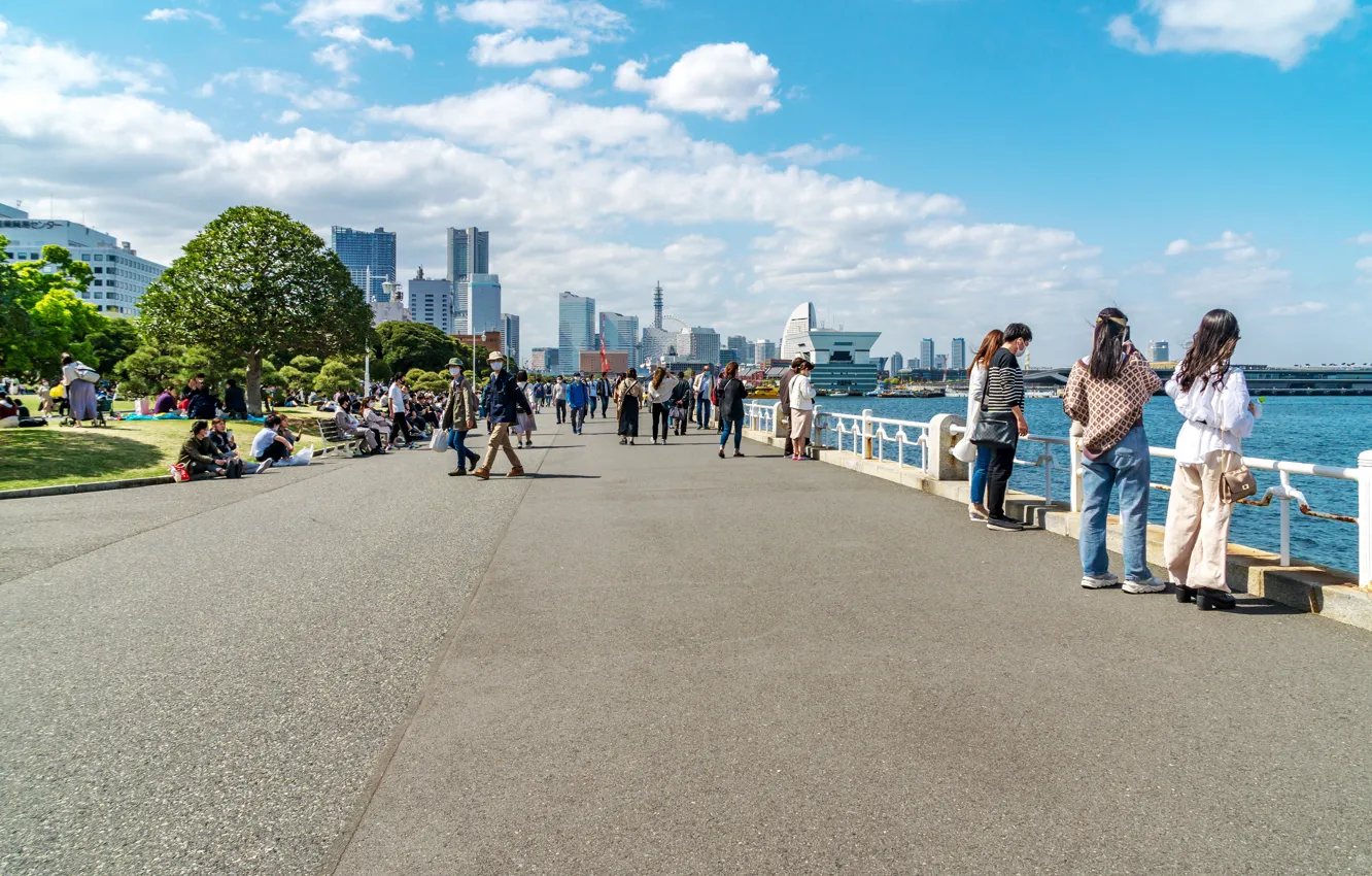Фото обои люди, Япония, набережная, Yokohama