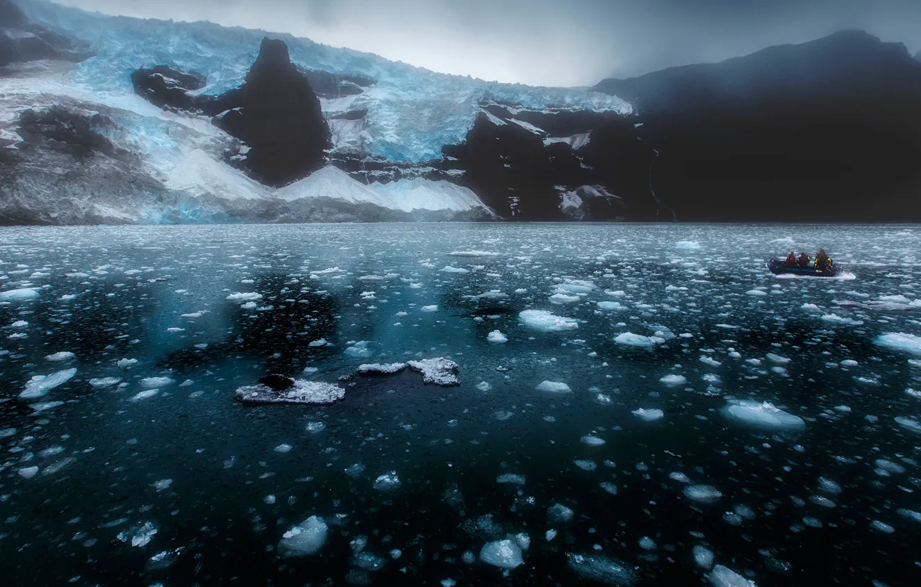 Фото обои холод, лед, зима, море, снег, горы, туман, скалы