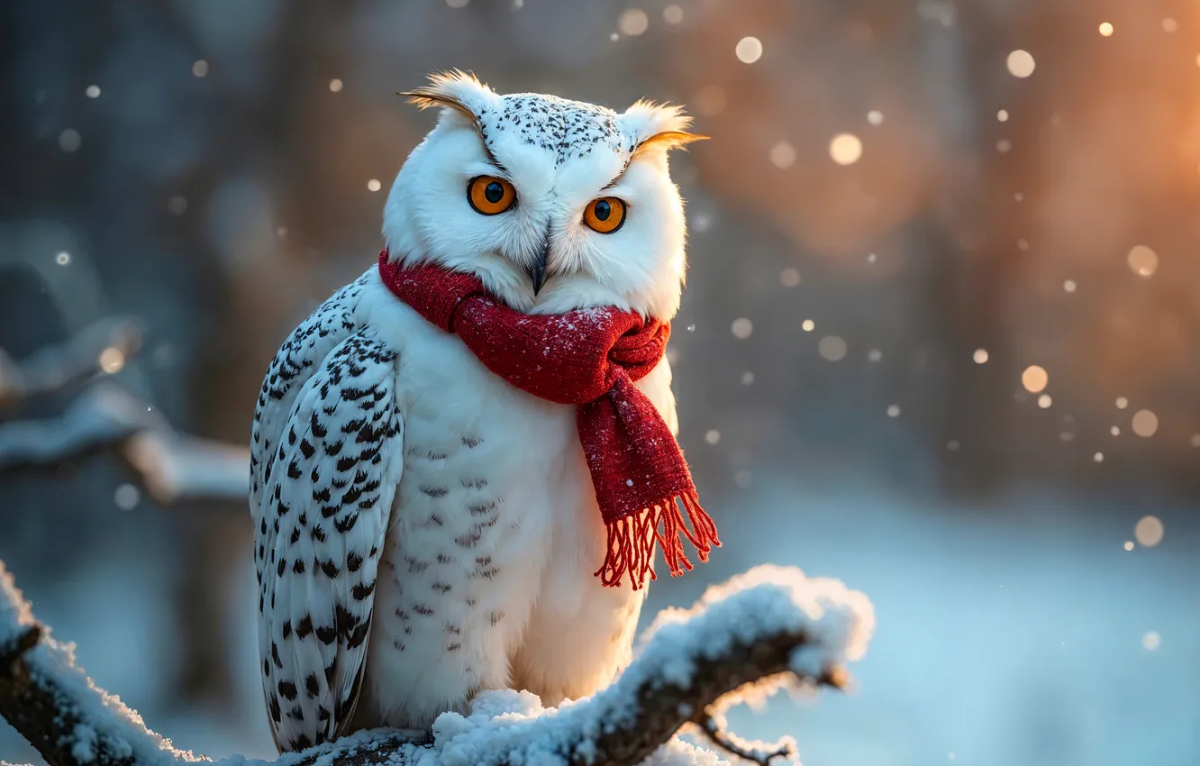 Фото обои снег, ночь, сова, птица, Рождество, Новый год, Christmas, night